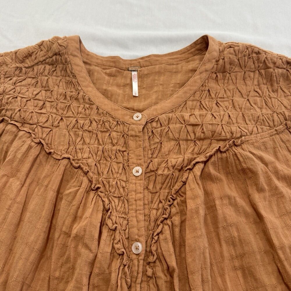 Free People Marigold Buttondown Top Burnt Orange Women Size Large Blouson Sleeve - Picture 3 of 13